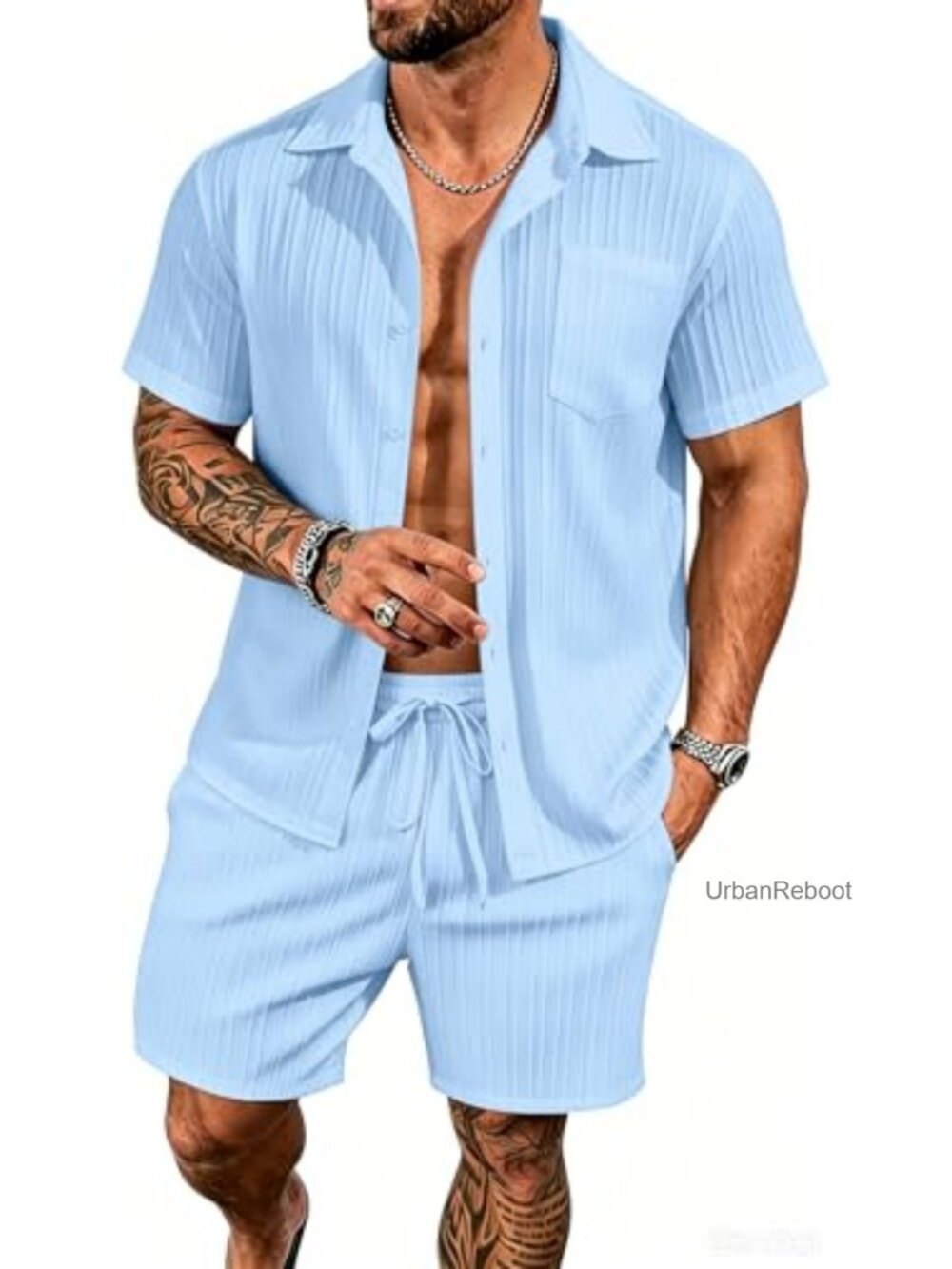 Men's 2-Piece Linen Short Set - Button Down Shirt & Shorts